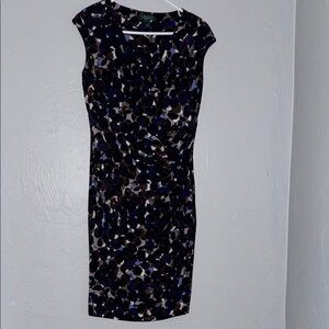 Lauren Ralph Lauren Black and White Ruched Midi Dress 55